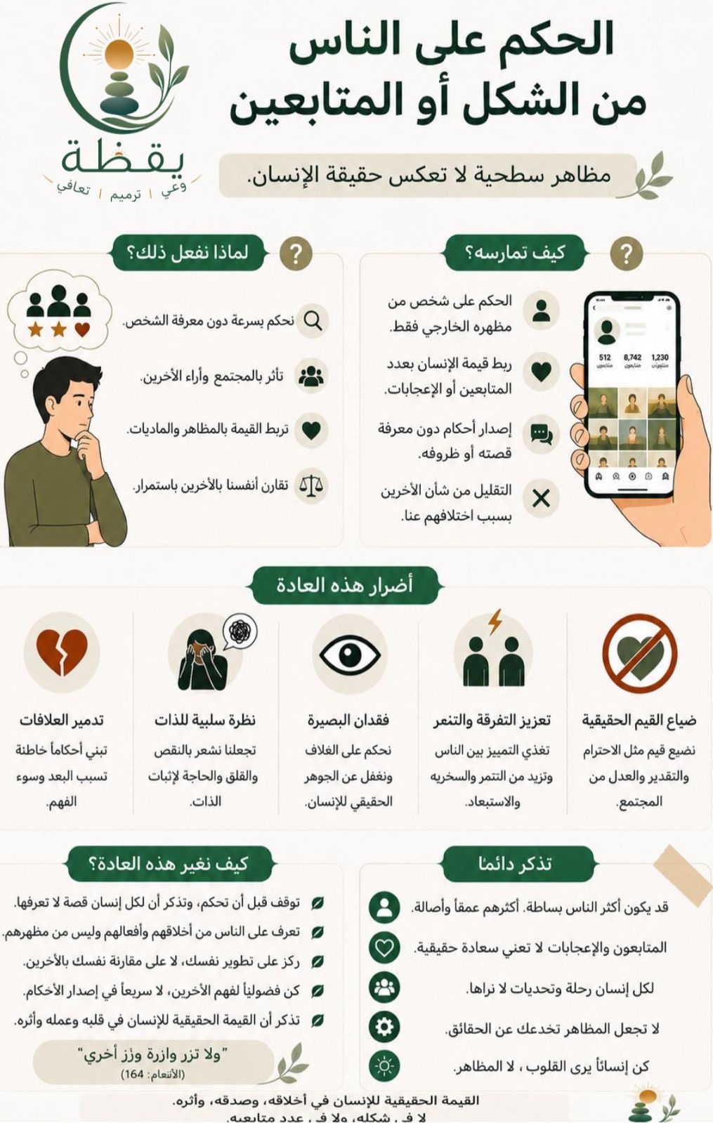 الحكم على الناس من الشكل أو المتابعين.